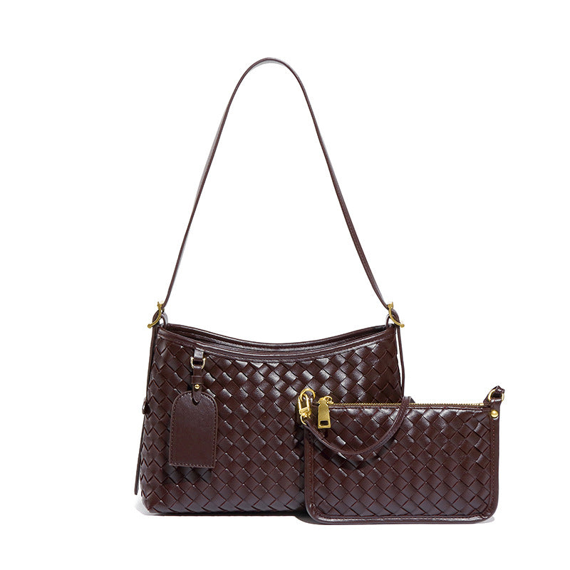 外贸手工编织包包时尚复古两件套单肩斜挎女包质感休闲腋下子母包