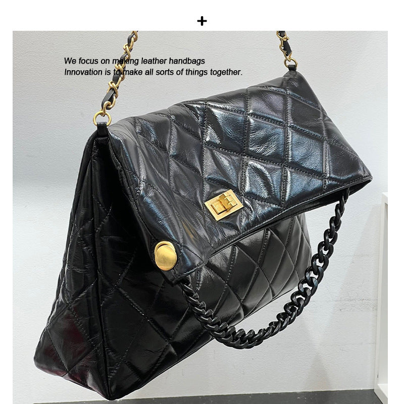 头层牛皮小香风链条托特包流浪包真皮腋下包大容量通勤单肩斜挎包