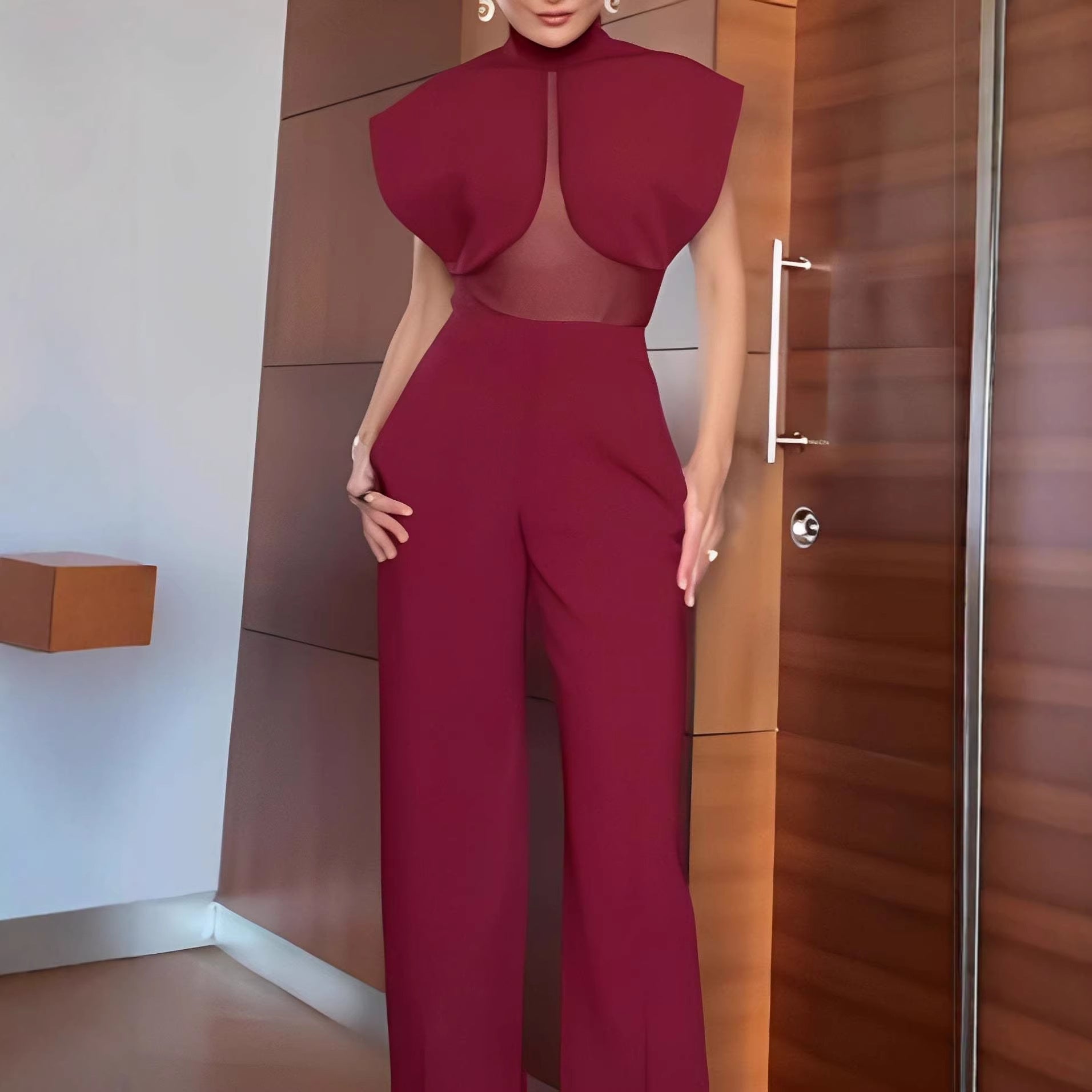 2026新款亚马逊独立站高领网纱性感上衣加休闲长裤套装女