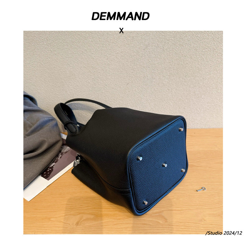 头层牛皮软真皮菜篮子内胆包18水桶包内袋手提包百搭大容量女包包