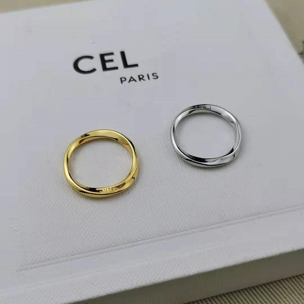 赛家新款戒指素圈细对戒极简ins小众设计时髦尾戒不规则扭曲指环