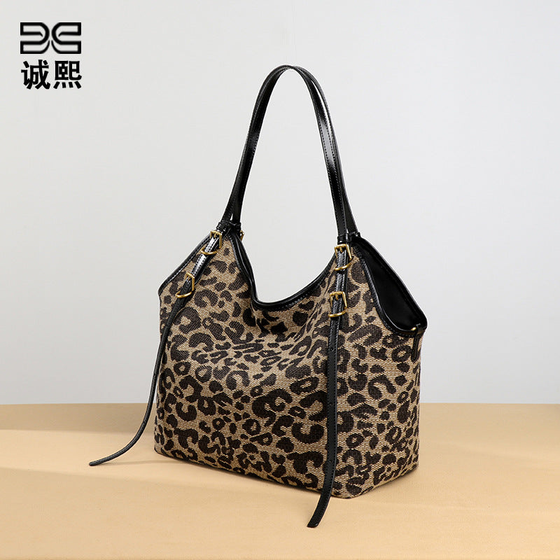 网红时尚高级感大容量托特包豹纹手提子母包潮流百搭单肩腋下女包