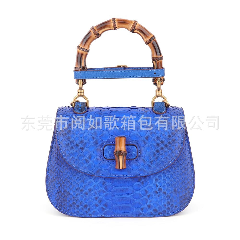 泰国进口蟒蛇皮女包真皮竹节包手提单肩包轻奢手工小香包斜跨迷你