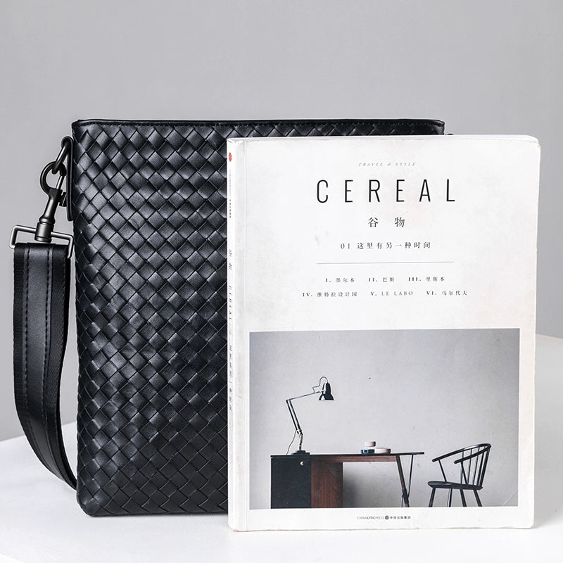 X&BV单肩包男真皮斜挎包竖款商务休闲时尚牛皮编织公文包男小背包