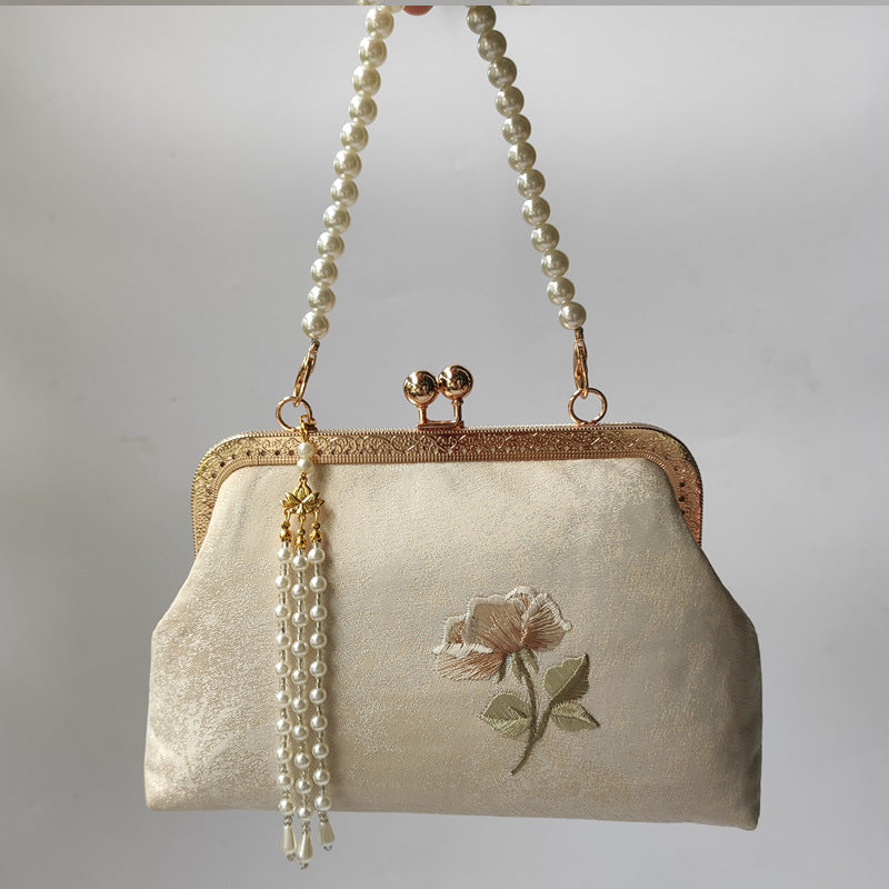 中国风复古刺绣手提包宴会旗袍汉服原木柄斜跨女包汉服刺绣绣花包