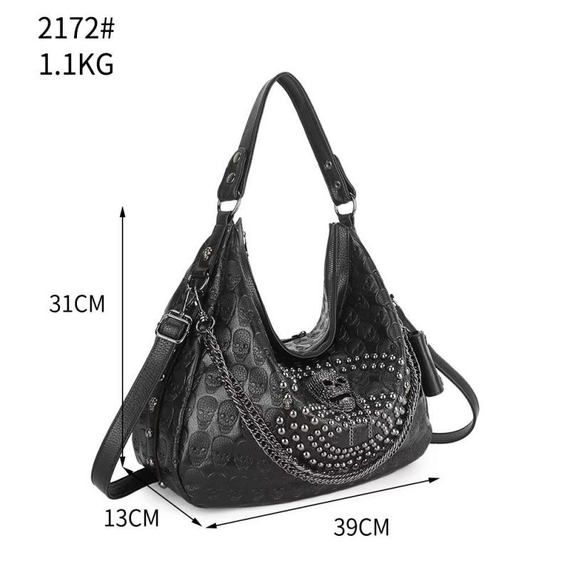 欧美跨境潮酷朋克包链条 流浪街头末日骷髅 铆钉包个性单肩斜挎包