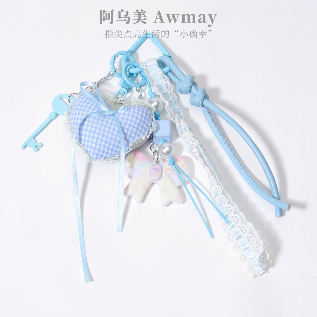 甜美花边爱心双面彩印亚克力蝴蝶结包挂钥匙链钥匙扣包包挂件现货