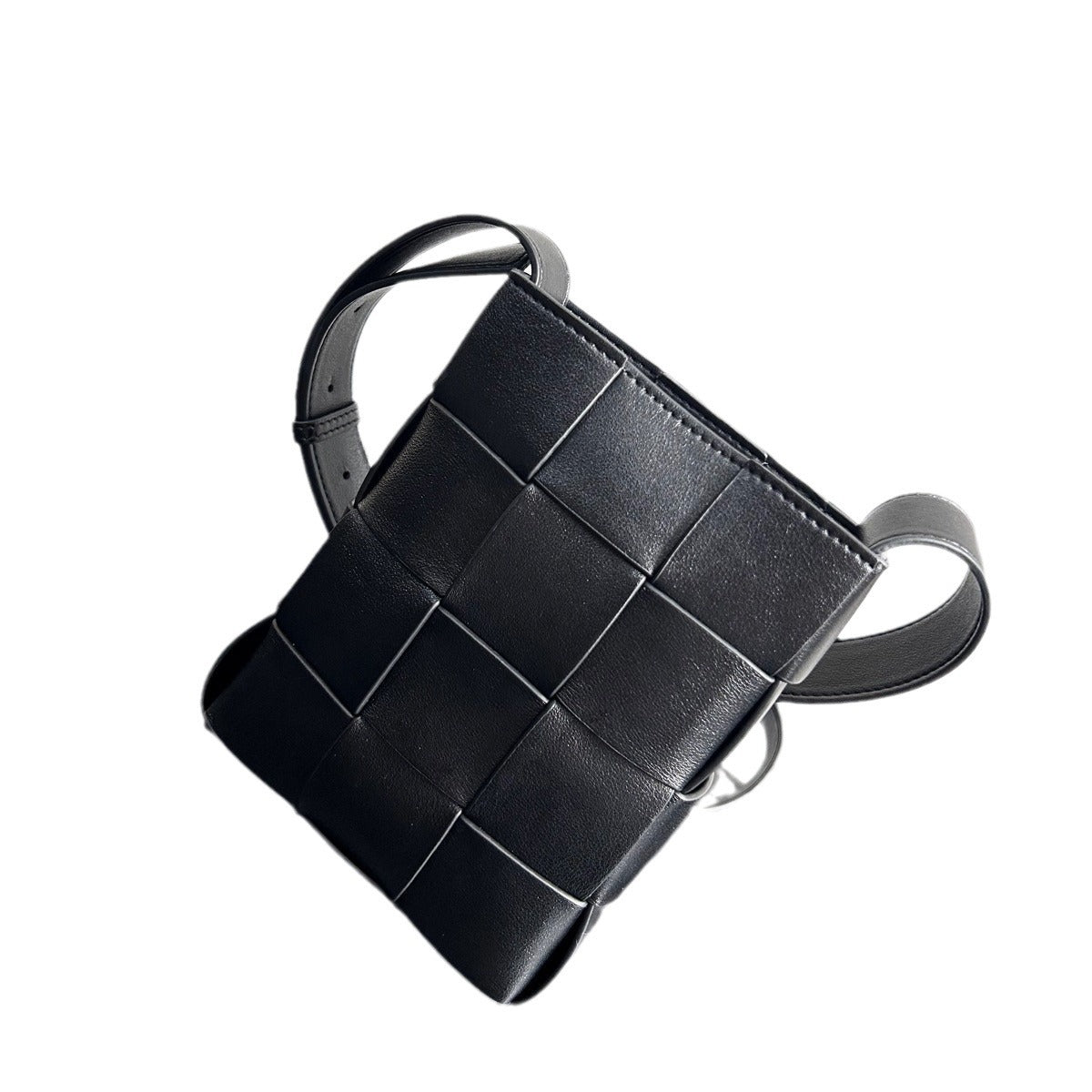 2024新款女士编织小方包时尚百搭单肩斜挎包潮牌高档轻奢格子包女