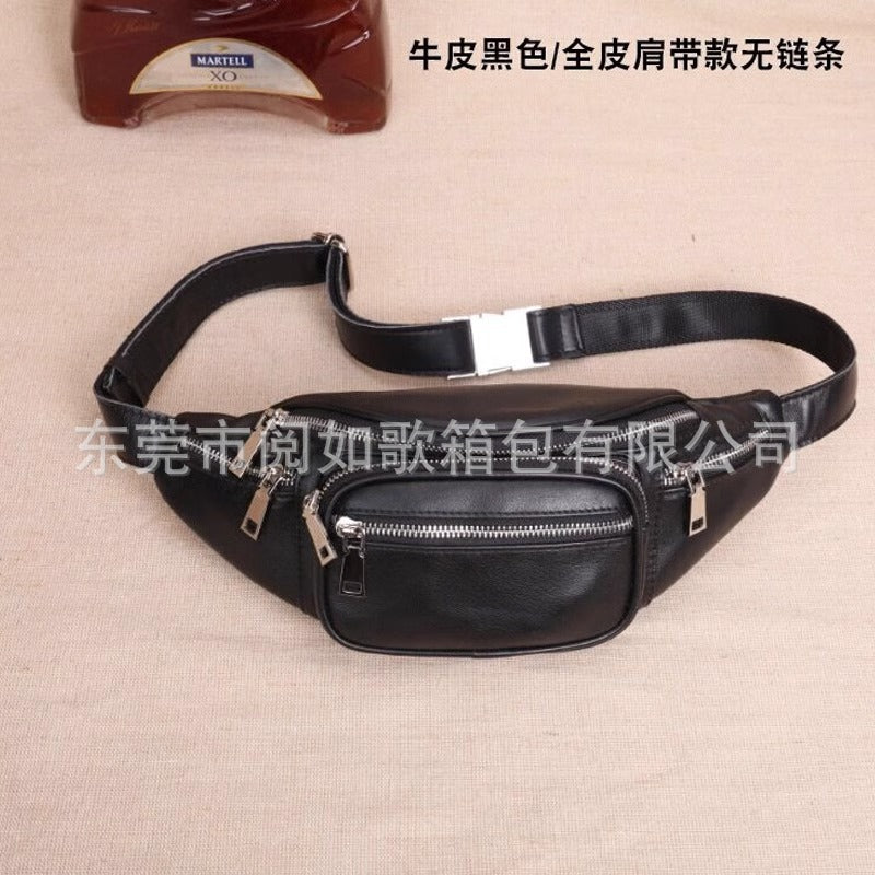 腰包女潮ins桑稚赵露思同款羊皮女胸包真皮百搭单肩斜挎链条小包