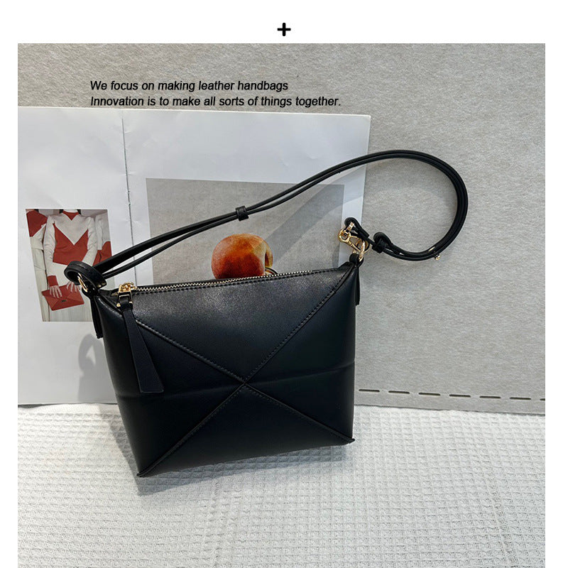 头层牛皮折叠几何包手提包法式腋下包真皮饭盒包时尚单肩斜挎包女