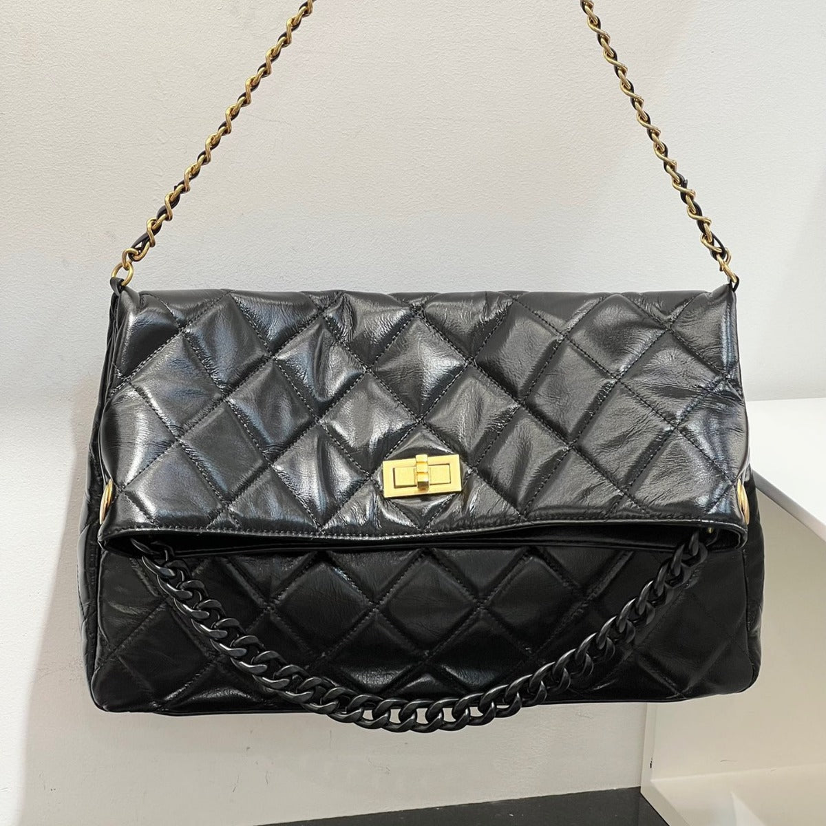 头层牛皮小香风链条托特包流浪包真皮腋下包大容量通勤单肩斜挎包