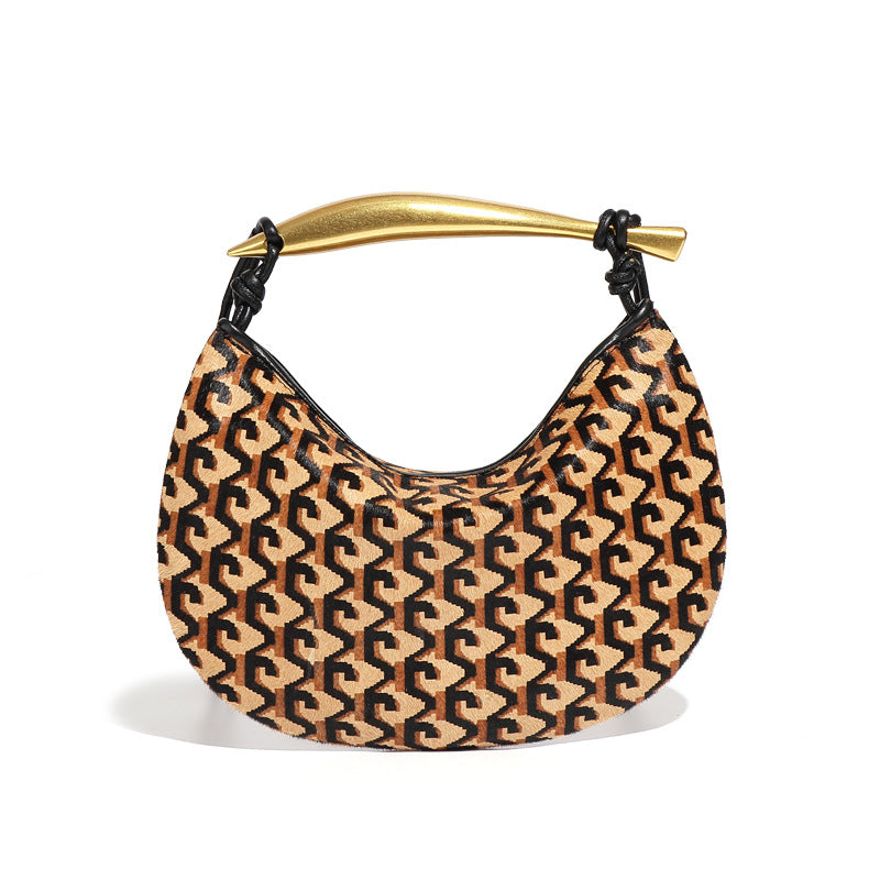 秋冬新款真皮马毛高级感沙丁鱼包小众时尚单肩斜跨包复古手提女包