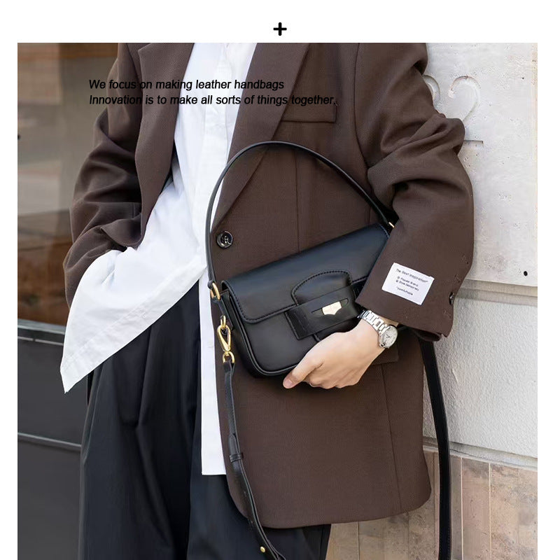 秋冬新款2024头层牛皮法棍包腋下包金币包小方包手提包单肩斜挎包