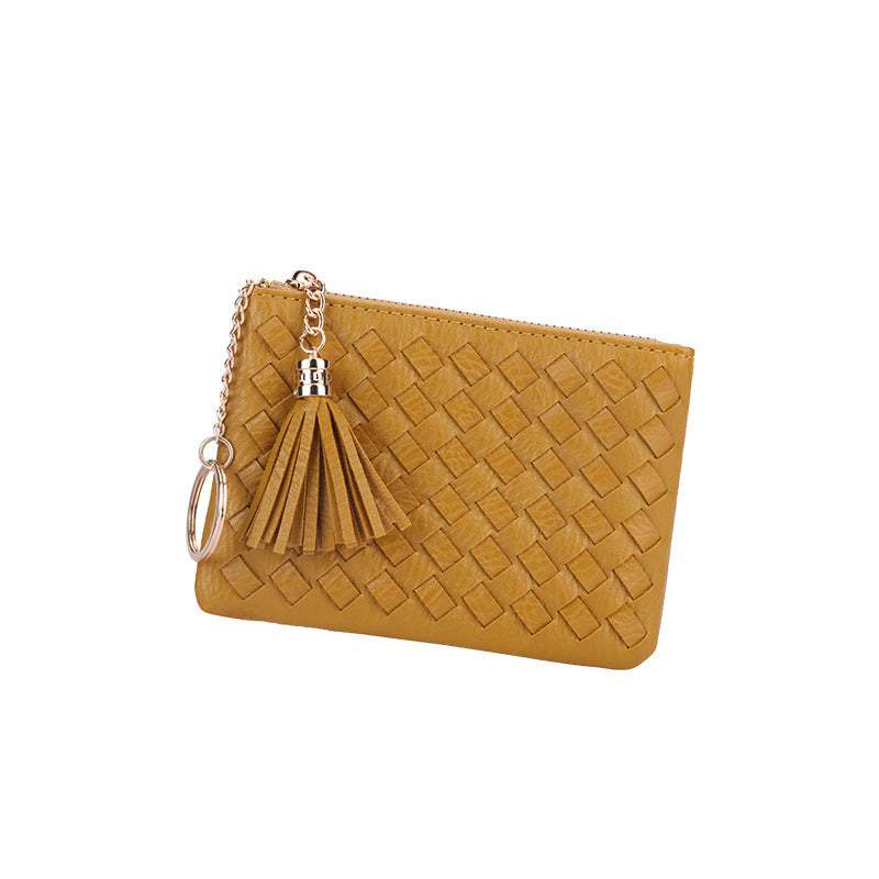 批发定制编织银币零钱包小巧轻便百搭卡包钥匙扣流苏拉链短款钱包