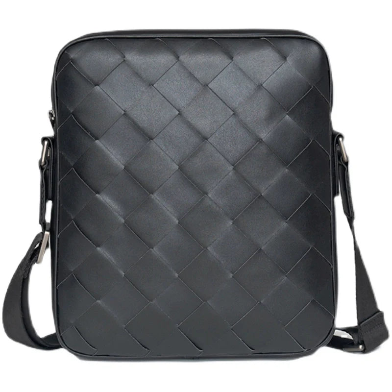 X&BV男包单肩包真皮休闲竖款编织商务男士斜挎包新款时尚潮流背包