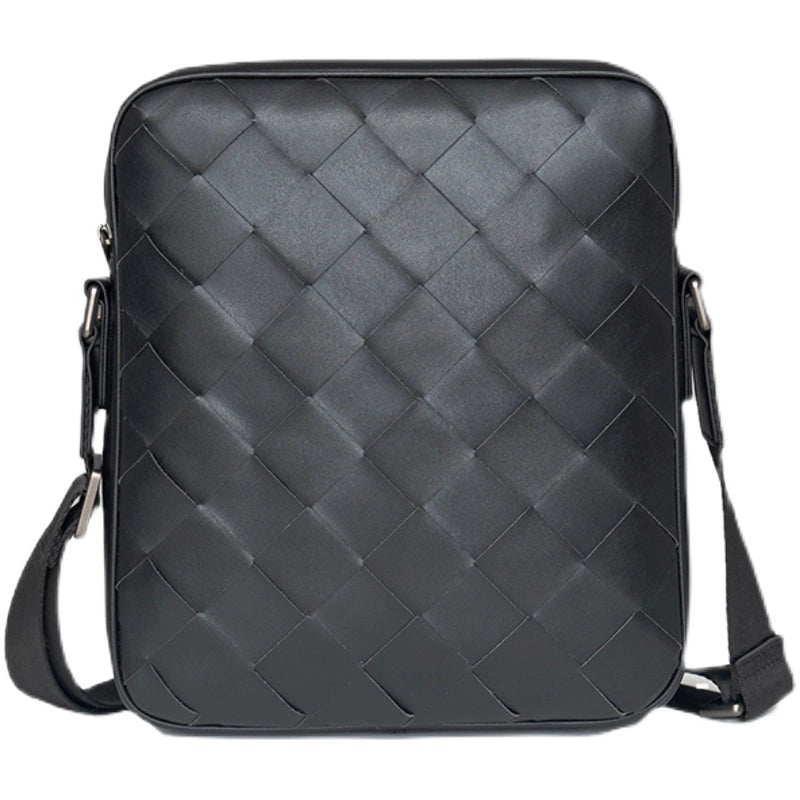 X&BV男包单肩包真皮休闲竖款编织商务男士斜挎包新款时尚潮流背包