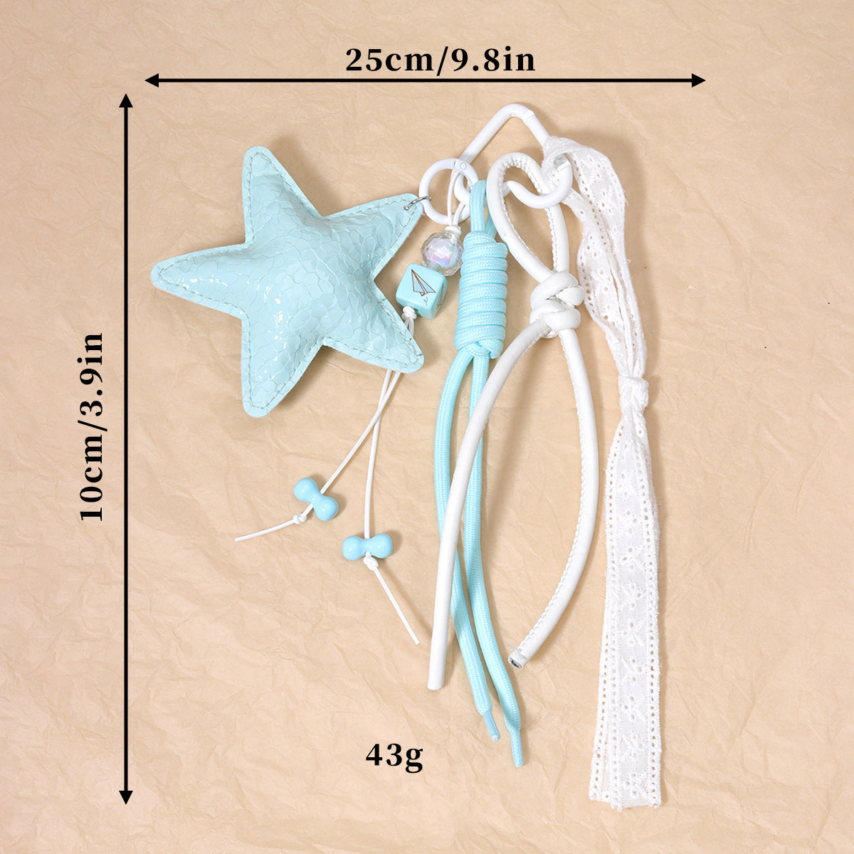 新款miu系丝带亮面皮革五角星小众包包挂件钥匙扣挂绳饰品串珠挂