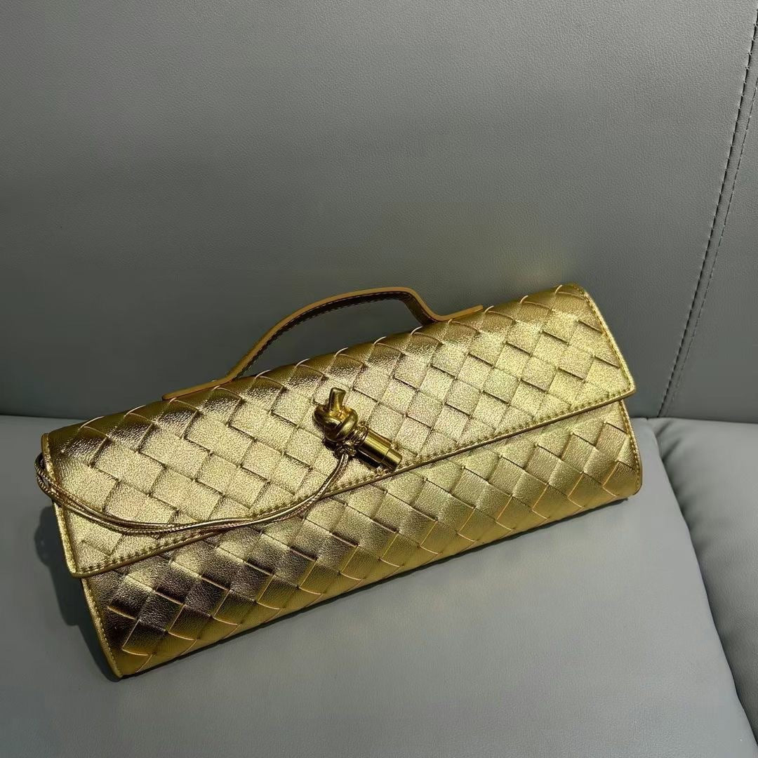 2024新款编织晚宴包牛皮手提包高级横款手提包单肩斜挎包优雅