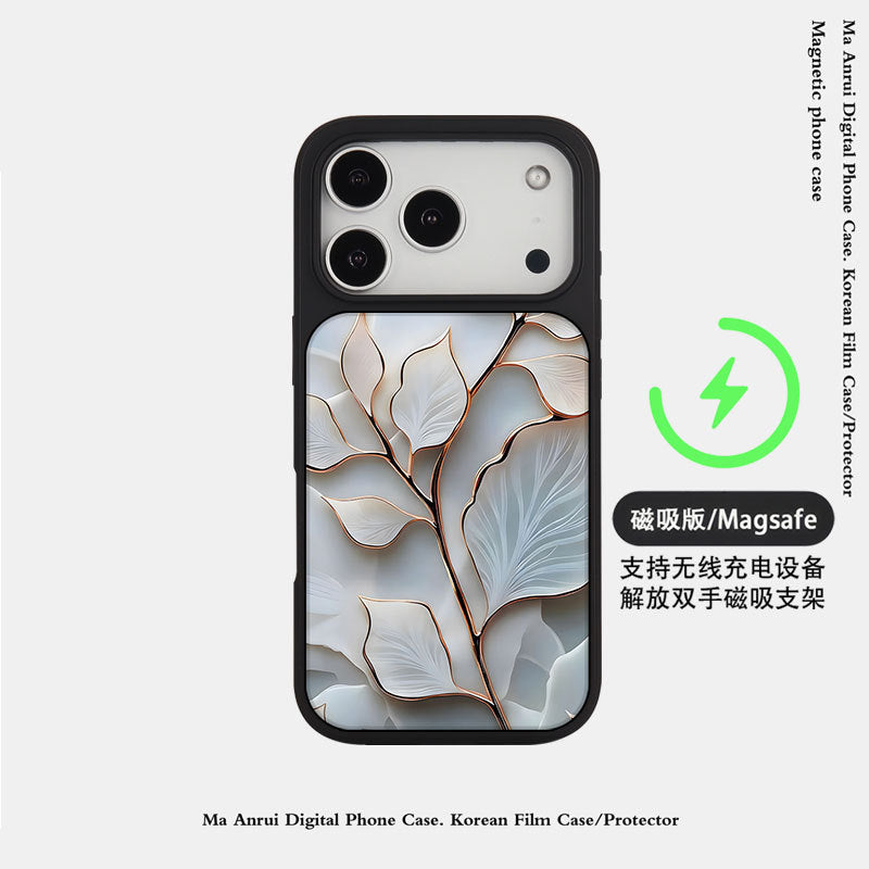 外贸跨境花朵适用苹果16pro晶瓷手机壳iPhone17亚克力PC磨砂防摔