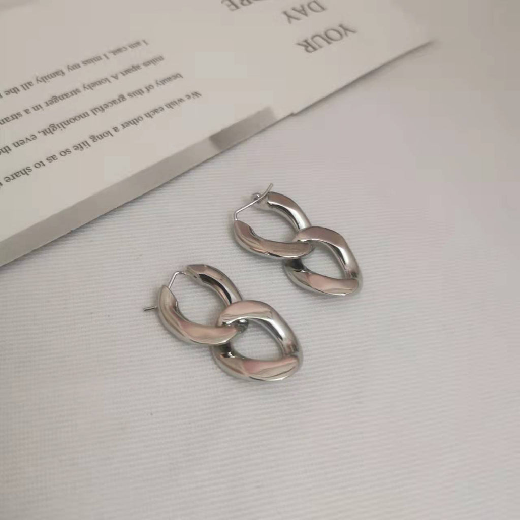 BV家新款耳环女几何链条两色耳饰品高级感个性可拆卸二戴拼色耳钉