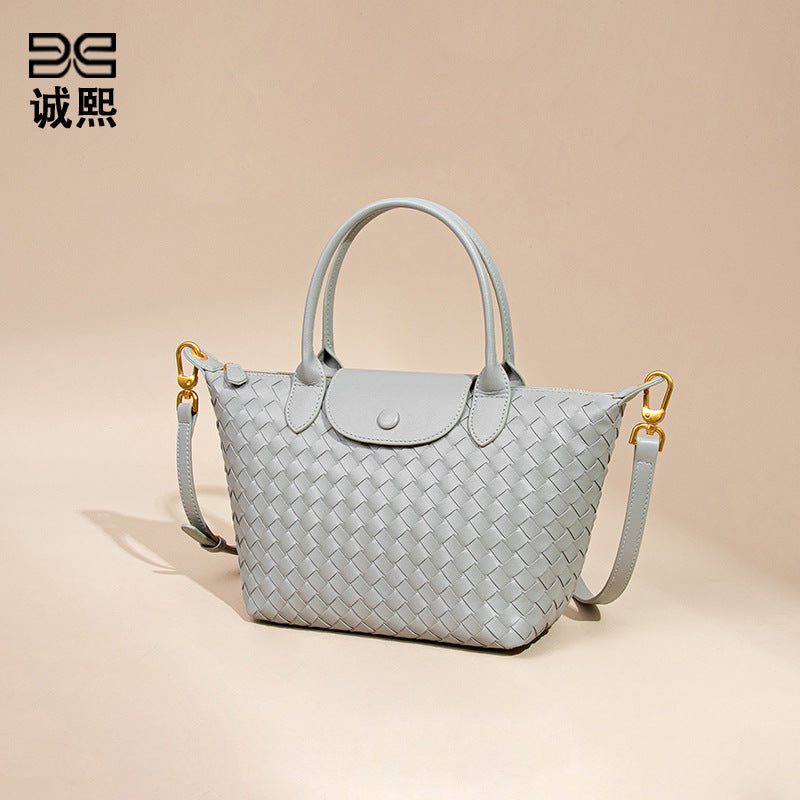 潮流新款龙襄手工编织包休闲百搭手提女包复古小众单肩斜挎饺子包