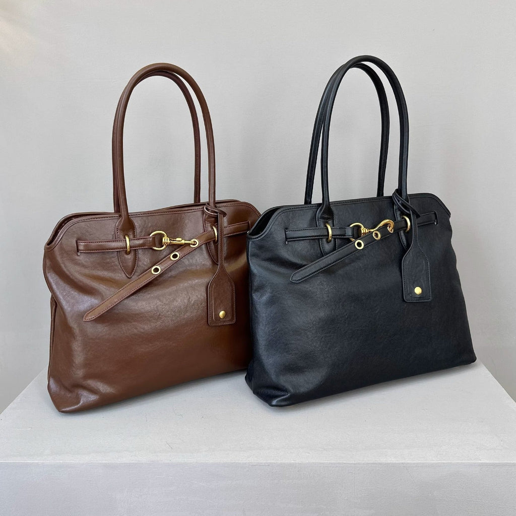 M家同款头层植鞣牛皮托特包小众设计高级感大容量贝壳腋下通勤包