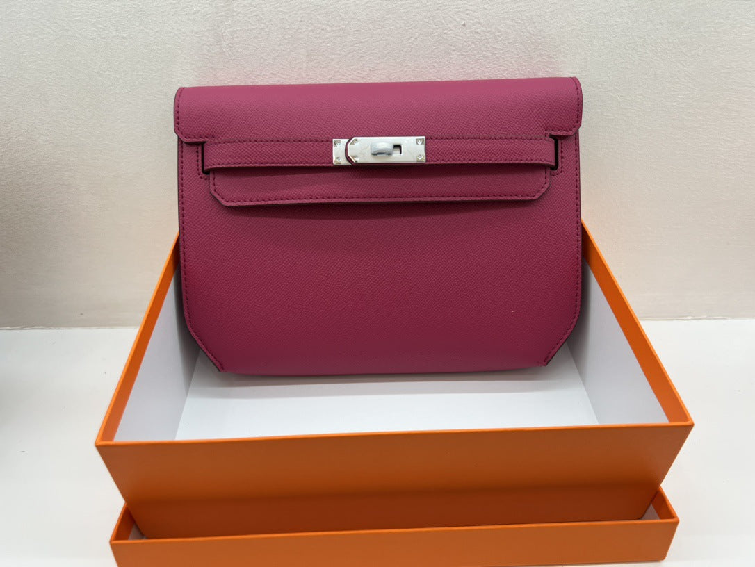 2023新款手掌纹牛皮凯莉包腋下包女单肩斜挎包复古通勤跳舞包真皮