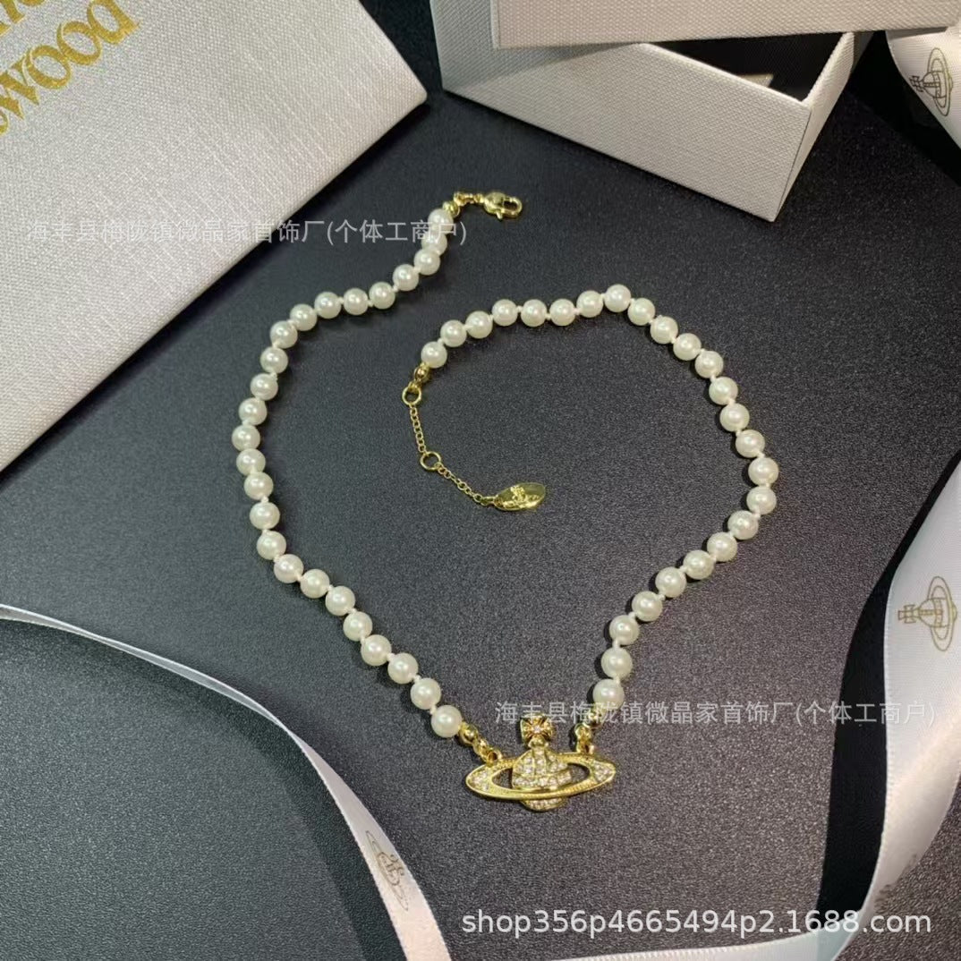 高版本西太后土星珍珠项链女薇薇安经典回形针土星珍珠链工厂直销