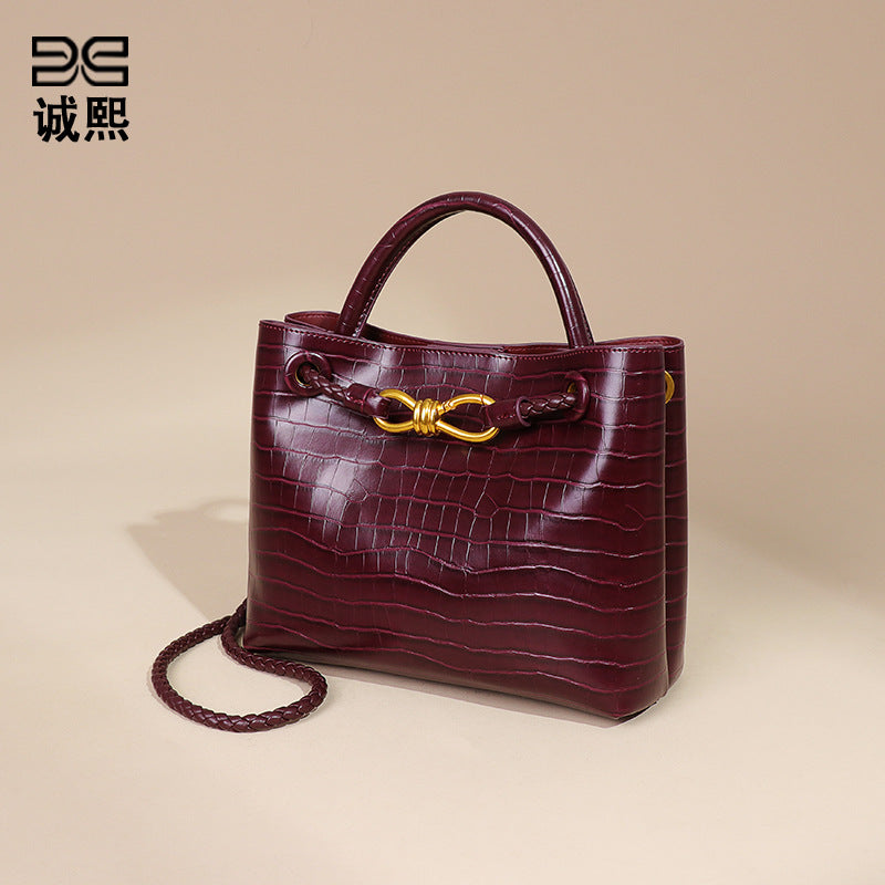 跨境2025新款石头纹手拎女包高级感百搭单肩斜挎包复古休闲托特包