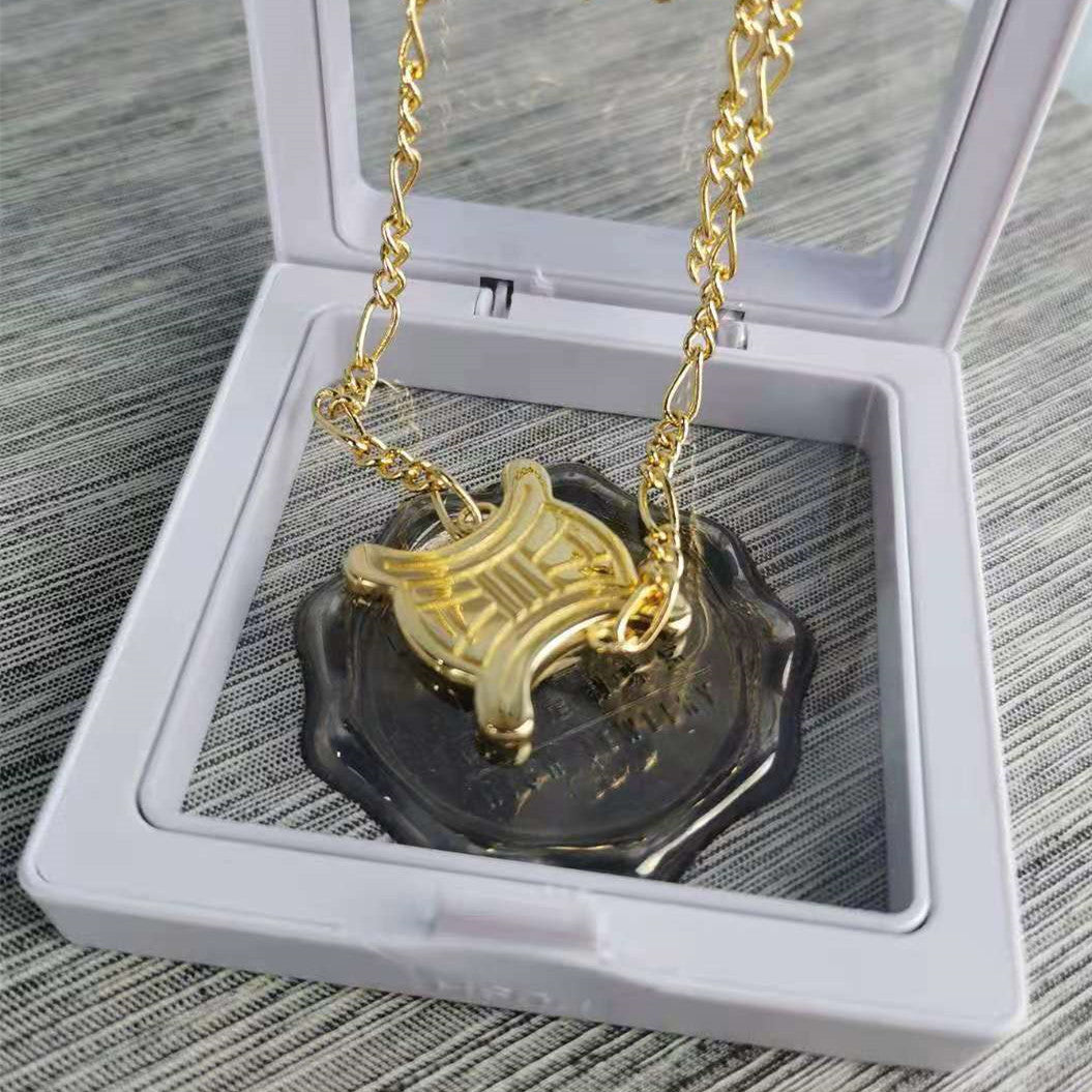 赛家新款凯旋门项链女时尚复古个性花纹锁骨链女凯旋门同款耳钉