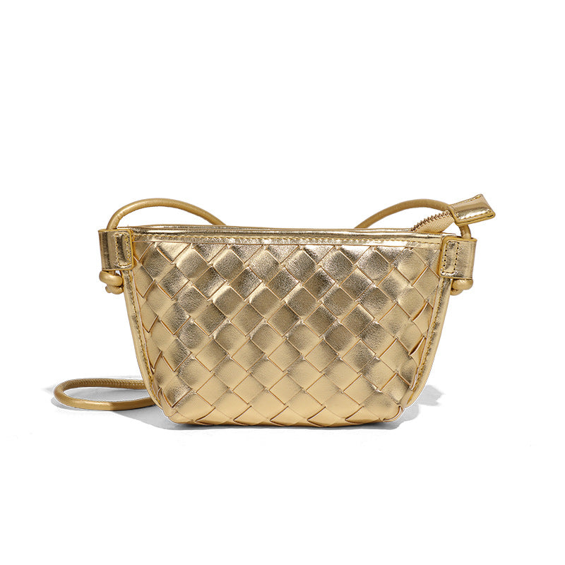 新款纯色百搭斜跨编织女包休闲创意零钱包小巧可爱mini复古饺子包