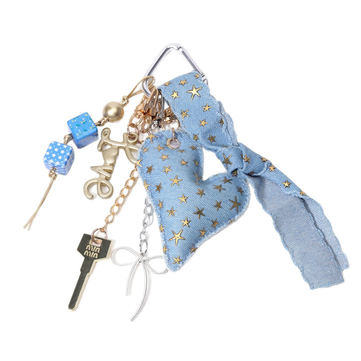 阿乌美工厂复古牛仔满天星蓝色充棉爱心高级感桃心包包挂饰现货