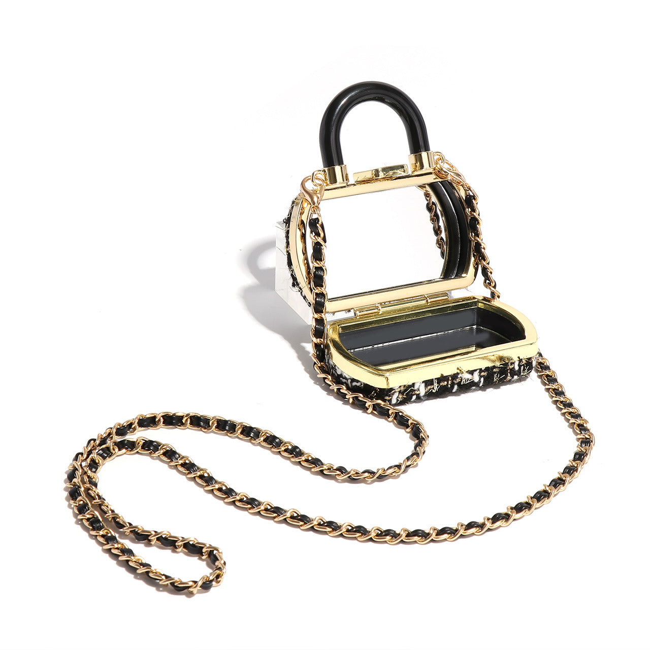 网红小香风迷你口红包化妆待带镜子随身口红盒便携洋气斜跨小包包