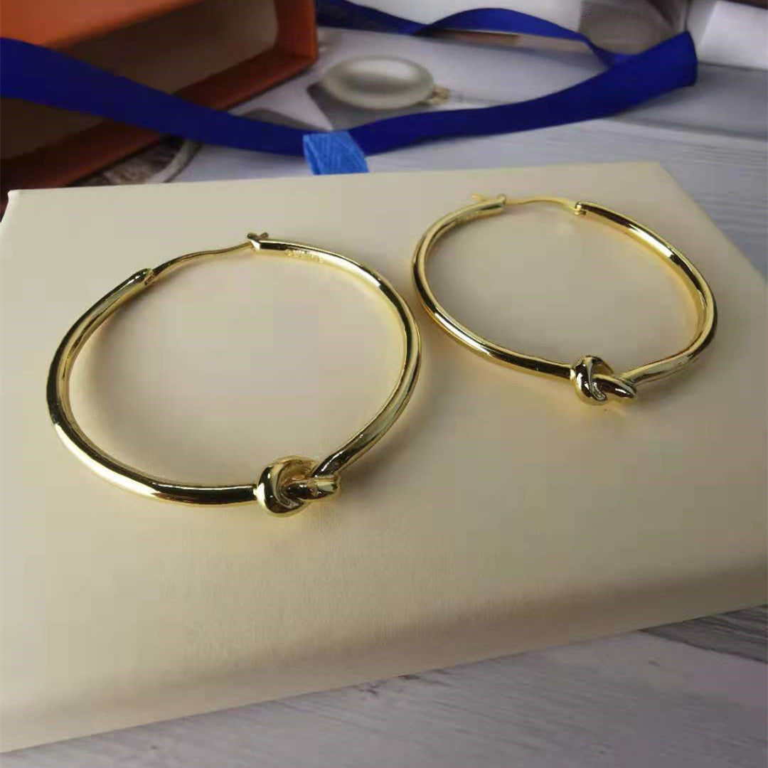 赛家新款耳圈手镯手环女光身镀金简约高级感气质耳饰打结圆圈耳环