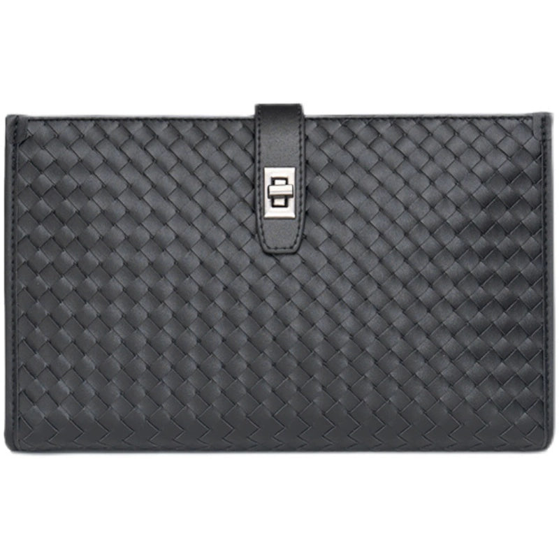 X&BV男士包包单肩斜挎包真皮休闲横款编织多功能大容量手拿包男潮