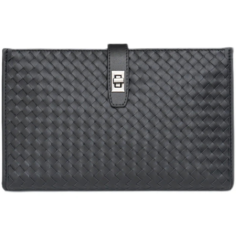 X&BV男士包包单肩斜挎包真皮休闲横款编织多功能大容量手拿包男潮