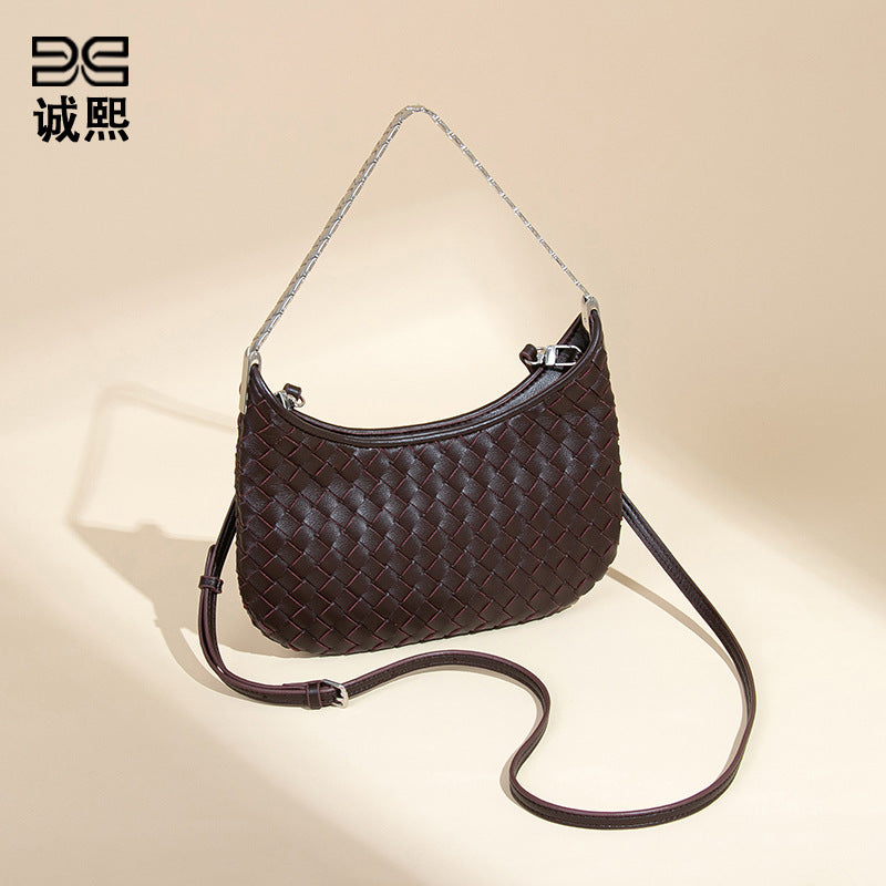 新款2025高级感单肩腋下女包质感潮流纯色编织包小众单肩斜跨包包