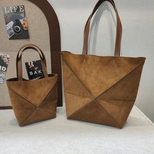 小众高级感磨砂牛皮手提包2024秋冬复古几何托特包单肩包斜挎包潮