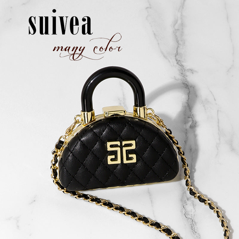 迷你小香风口红包斜跨菱格链条女2024新款潮洋气带镜子补妆小包包