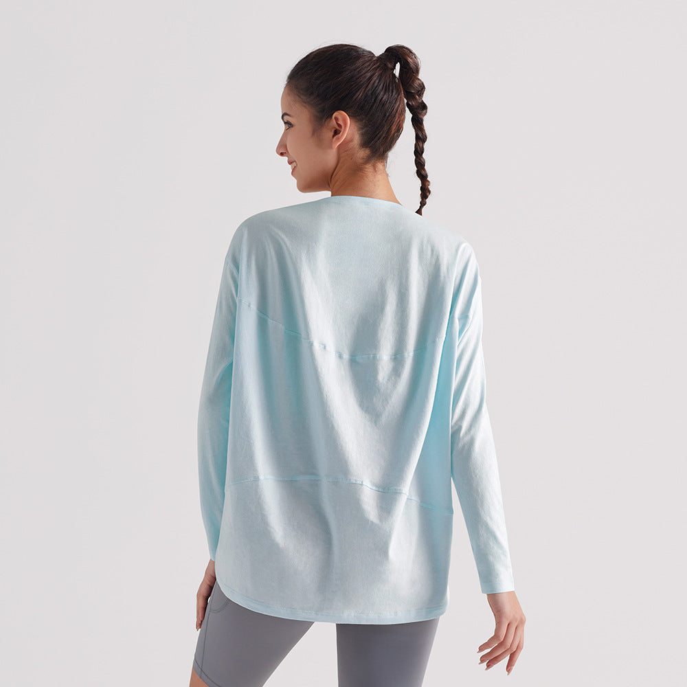 宽松运动上衣女透气速干健身短袖T恤防晒瑜伽服龟背长袖休闲罩衫