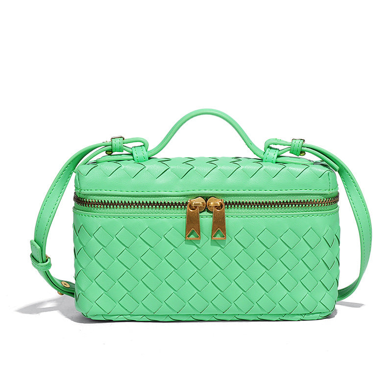 韩版盒子包斜挎编织百搭饭盒包双向拉链开合手提包潮流单肩小方包