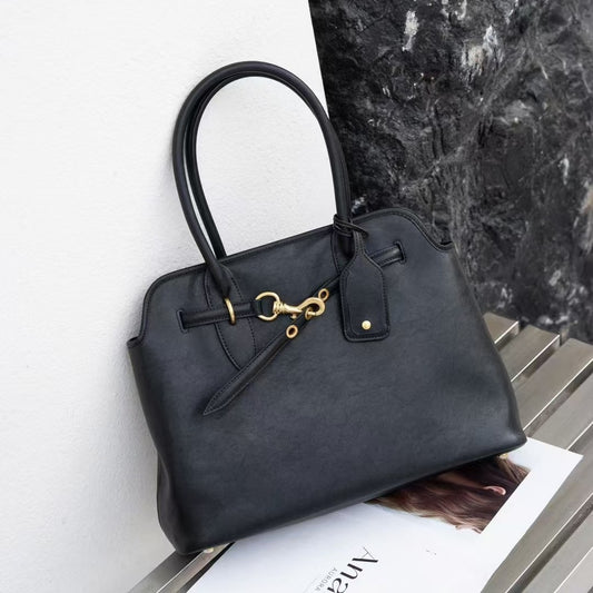 包包2024秋冬新款头层牛皮贝壳托特包大容量购物袋公文包腋下包包