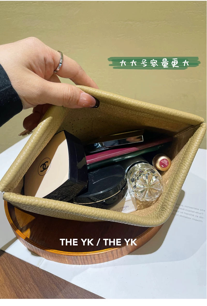 H家荔枝纹收纳包大容量软牛皮化妆包内胆包h手拿包口红零钱包中包