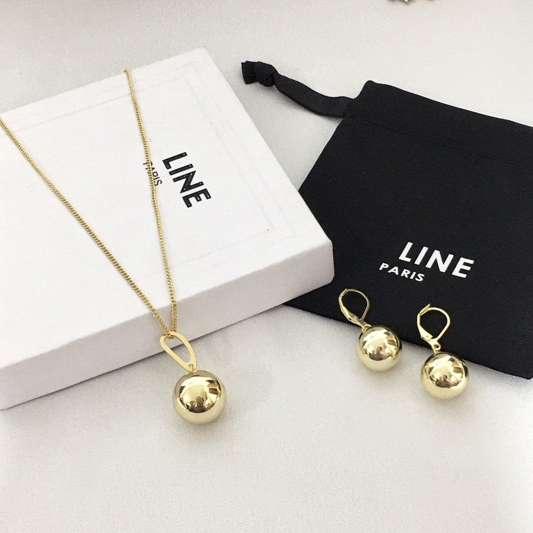 赛家新款圆球耳环项链球形金球高级感时尚法式锁骨链圆形耳饰