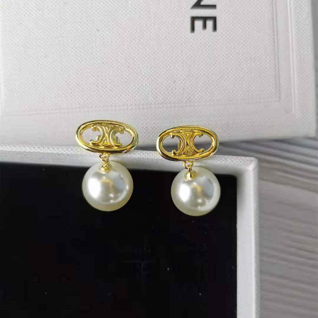 赛家2021新款凯旋门珍珠耳环时髦简约高级感celin风银针珍珠耳钉
