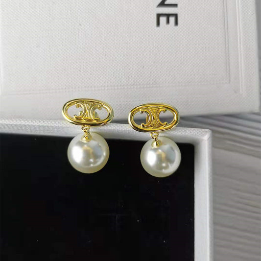 赛家2021新款凯旋门珍珠耳环时髦简约高级感celin风银针珍珠耳钉