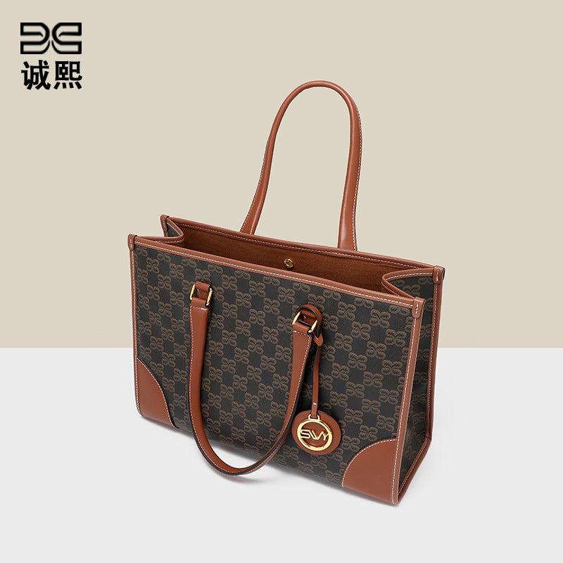 跨境商务通勤托特包百搭大容量潮流手提包女士气质老花单肩腋下包