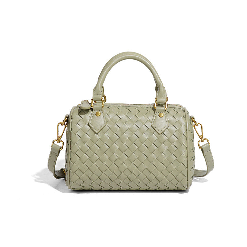 外贸新品棋盘格手提波士顿枕头包时尚手工编织女包休闲单肩斜跨包