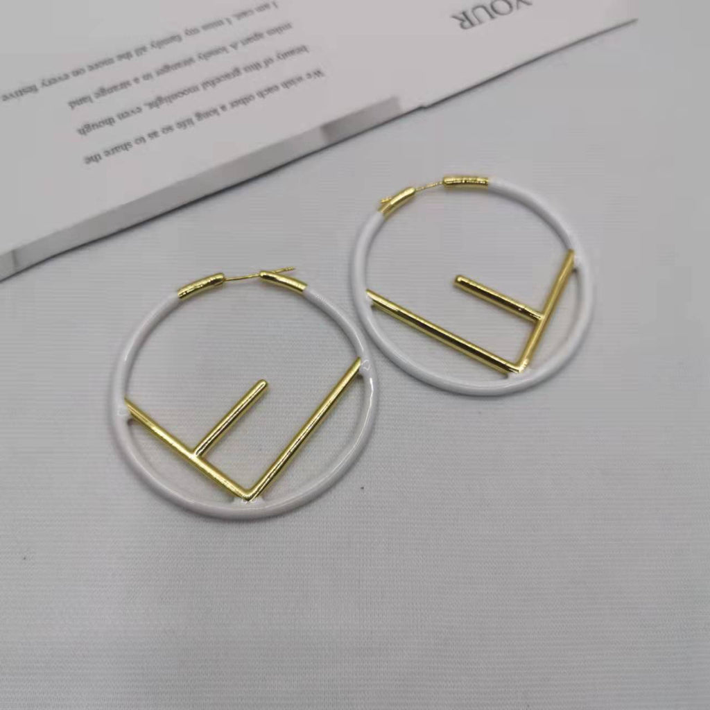 芬家21新款F珐琅大耳环高级感气质彩色耳扣欧美风圆圈字母大耳圈