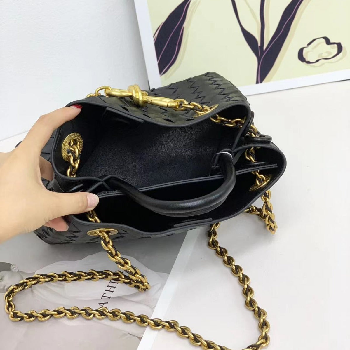 新款编织牛皮金属绳扣单肩包手提出街通勤购物袋百搭时尚潮流小众